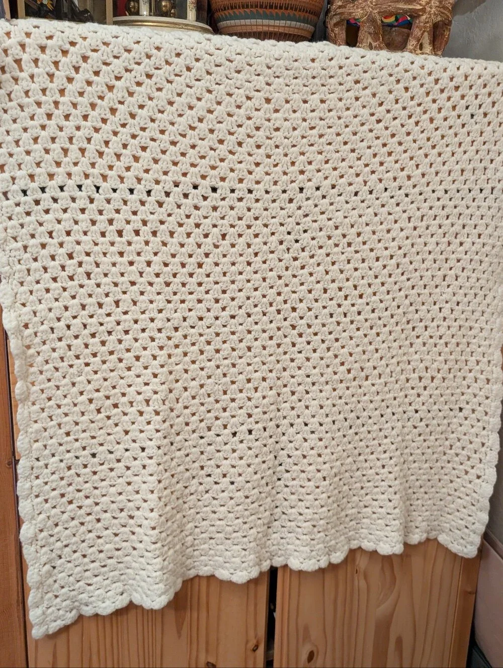 Vintage white hand crochet baby blankets (set of two) with a boho vibe 36x33